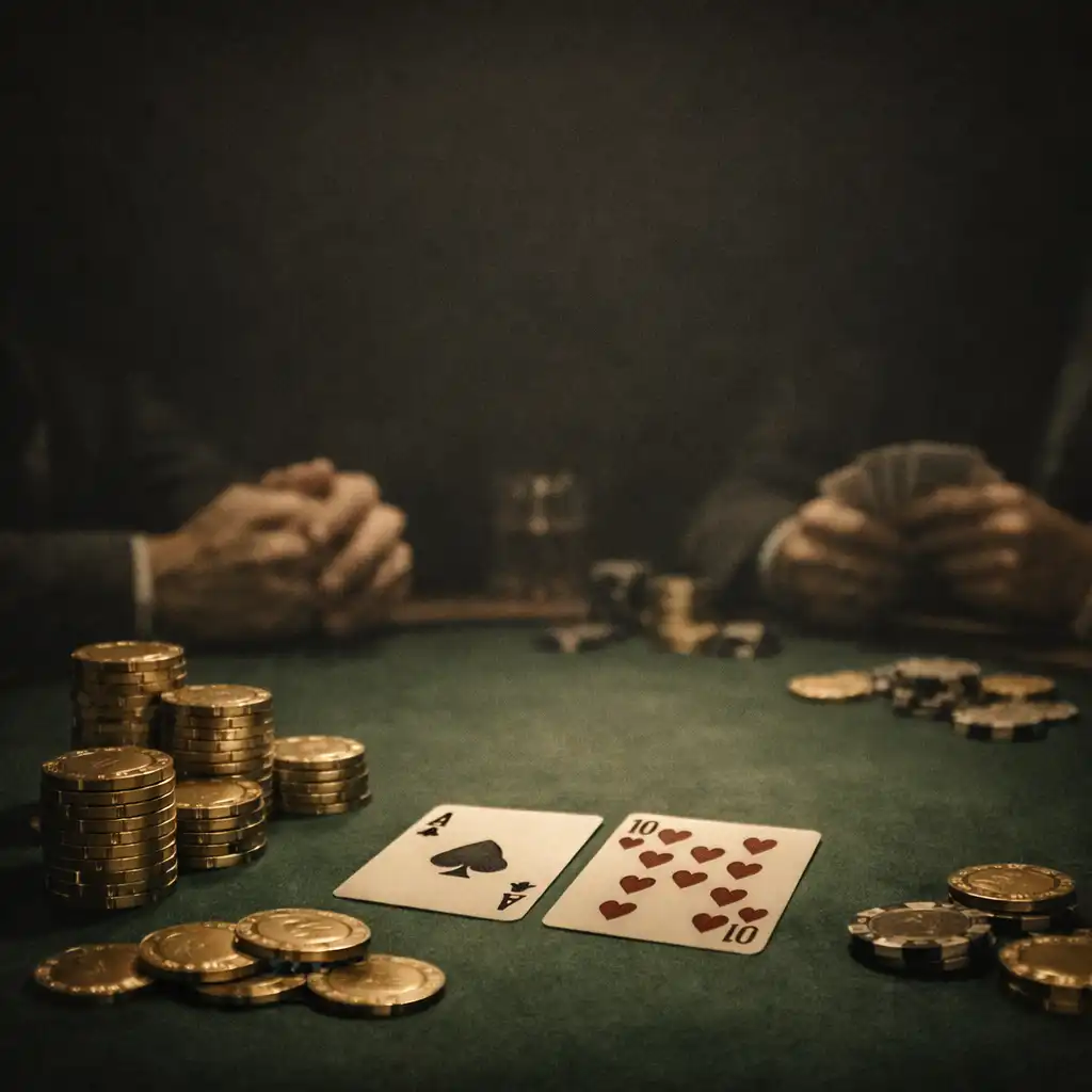 Pokerový stůl s žetony a kartami během večera