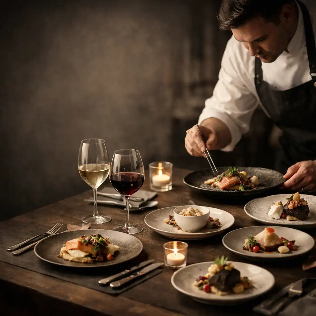 Degustační menu Chuť Prahy s šéfkuchařem dokončujícím pokrm